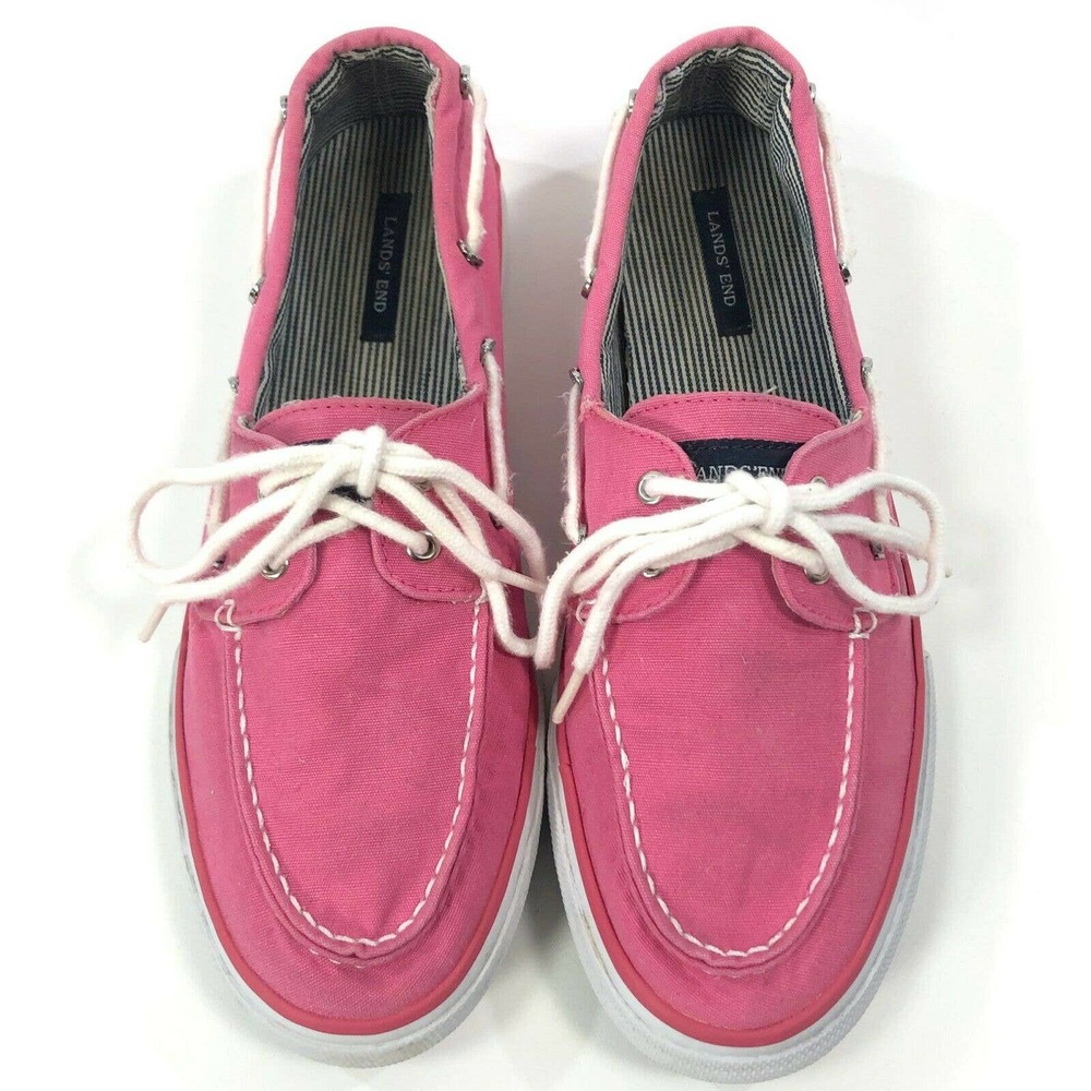 Lands End Deck Shoes Pink Canvas Boat Loafers